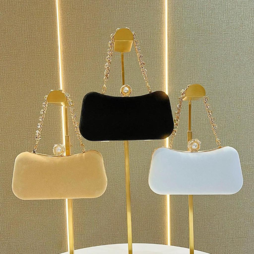 Samt Strasskette Schultertasche - Elegante Crossbody Abendhandtasche für Damen