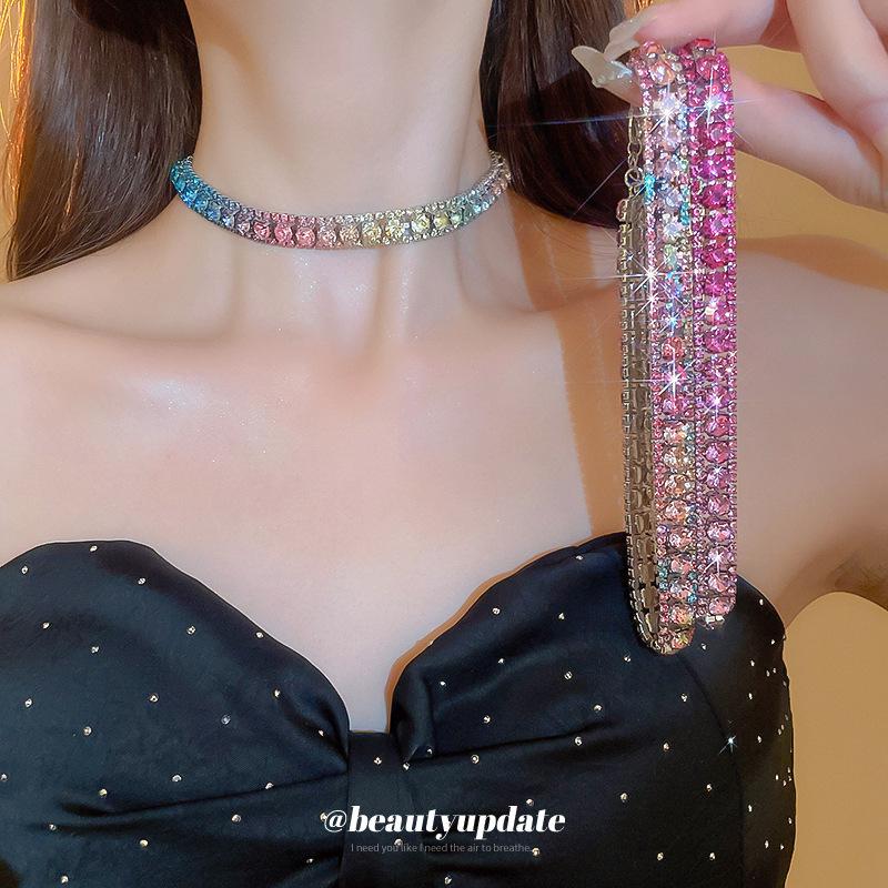 Emerald Rhinestone Square Stud Earrings & Necklace Set - Women's Luxury Jewelry with Court Style Elegance