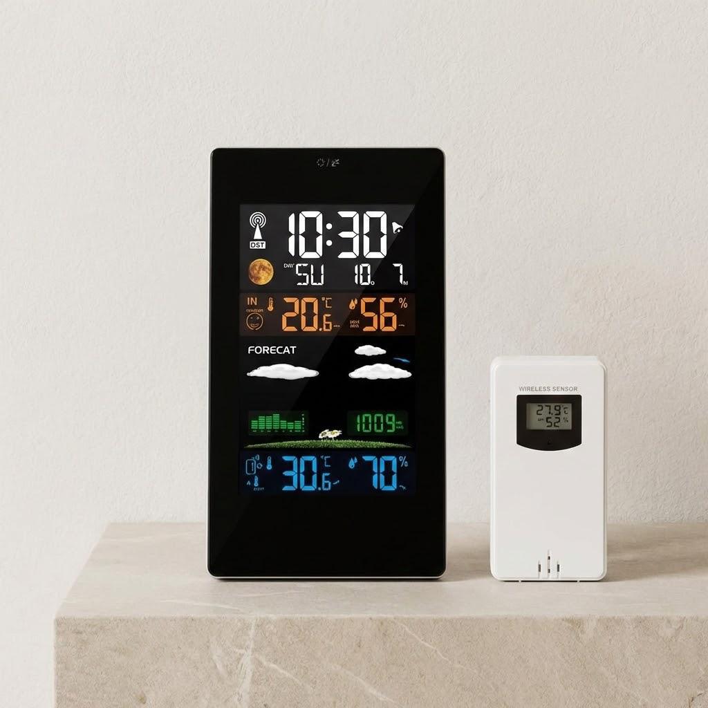 

Wireless Weather Station with Indoor Outdoor Temperature Humidity Monitor Digital Thermometer Color LCD Display чёрный
