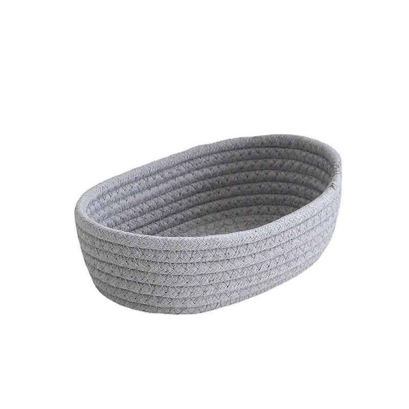 Gray Cotton Woven Desktop Miscellaneous Storage Basket For Cosmetics Snacks Hand Woven Storage Basket For Boat Shaped Clothing S