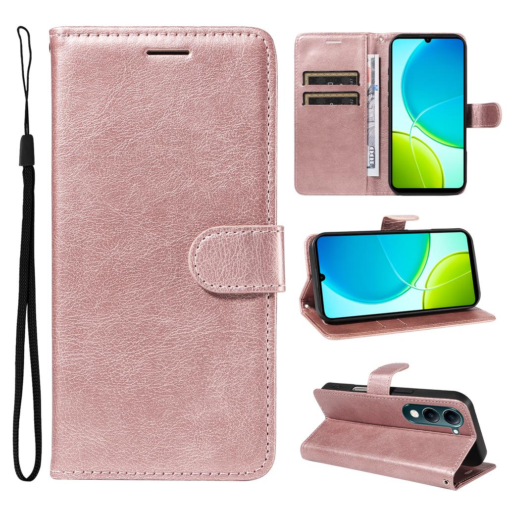 For Vivo Y04 4G/vivo Y29s 5G Leather Wallet Case with Strap Solid Color Phone Stand Cover