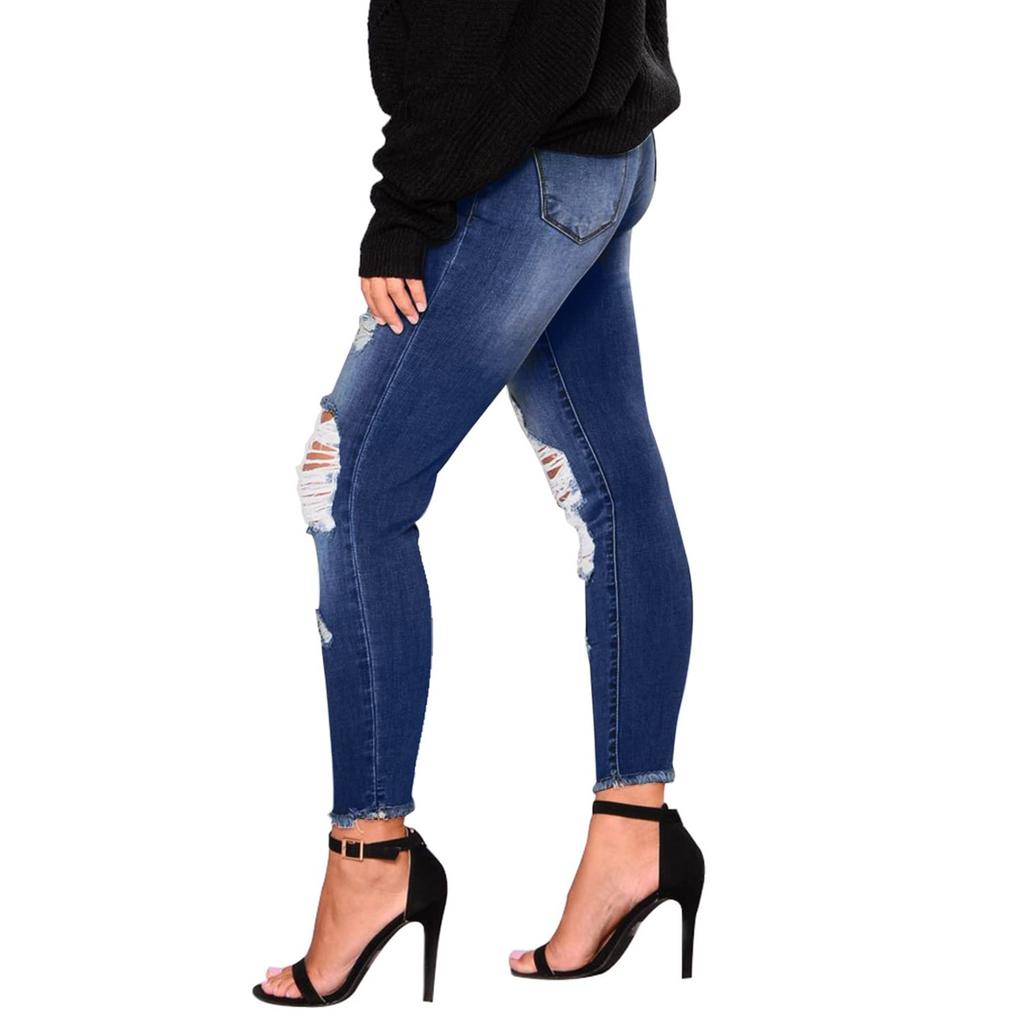 Women's Skinny Ripped Trendy Jeans Distressed Stretchy Denim Pants