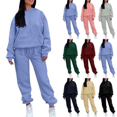 Einfarbiges, langärmliges Sportset mit Kapuze für Damen, Heimhose, Laufset