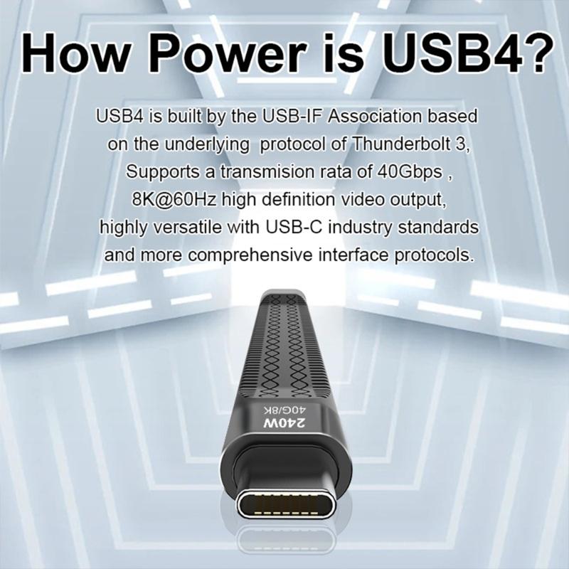 USB4 Type C to Type C Cable 40Gbps 8K@60Hz 240W Fast Charging USB C Data Cord Video Cable for Smartphone Laptops