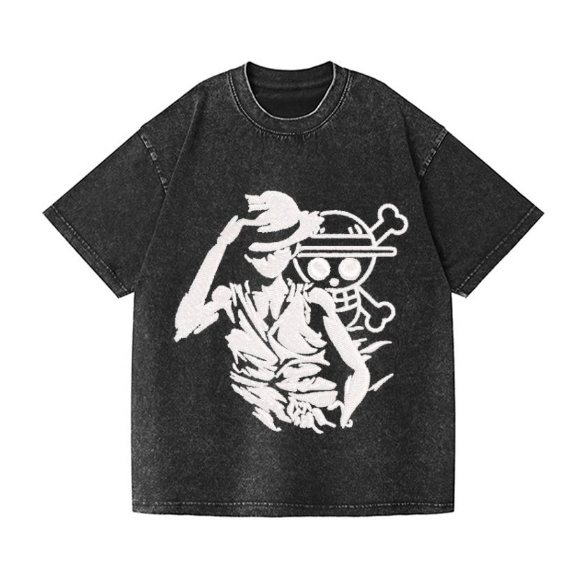 One Piece Luffy Vintage Wash Japanese Design T-Shirt High-quality Streetwear Men's Clothing 2026 Summer New Wash T Shirt