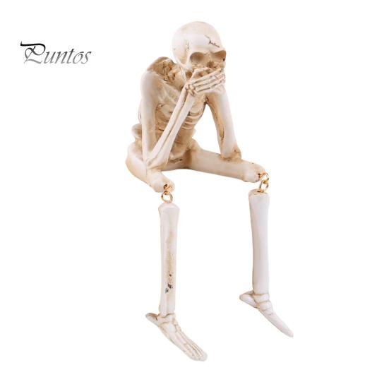 Scary Halloween Atmosphere Props Skeleton Statue, See Speak Hear No Evil Figurines, Unique Statue Collectible Skull Decoration for Indoor Mantel Table