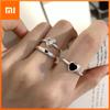 BFCLUB  Silver Color Black Heart Ring For Women Fine Jewelry Finger Adjustable Open Vintage Ring For Party Birthday Gift