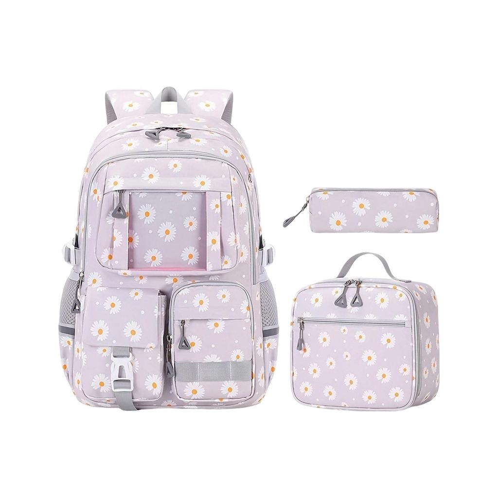 3-Piece Backpack Set with Printed Design for Travel, Outdoor and School
