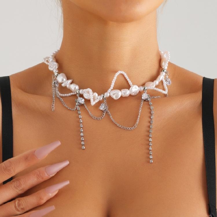 Auffällige Perlenkette Stern-Halskette Mädchen Einfacher Imitationsperlen-Choker