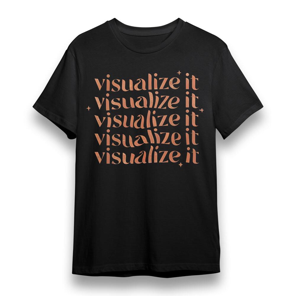 

Women s Plus Size T-shirt With Visualize It Graphic Unisex Black Cotton Tee USA 4XL