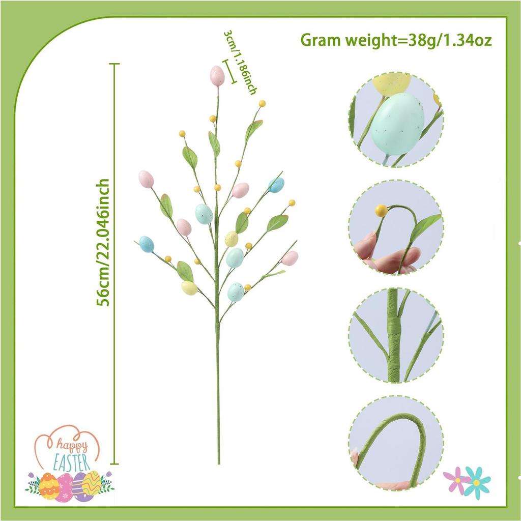 Easter Egg Branch Artificial Spring Foam Party Supplies with Leaves Easter Table Decor for Door Window Birthday Bedside