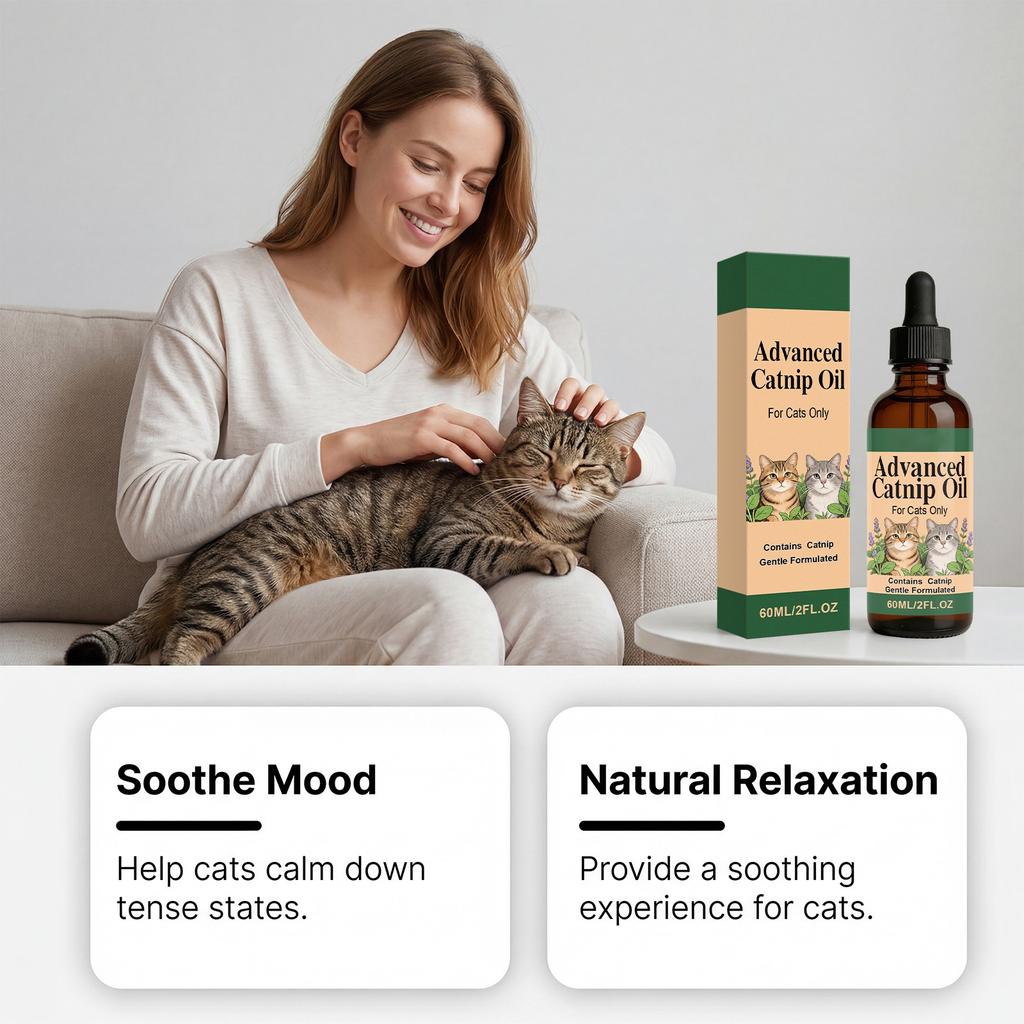 Avancerad Kattmyntaolja 60 ml Endast för Katter Innehåller Naturligt Kattmynteextrakt Skonsamt Formulerad Droppflaska för Husdjursbruk