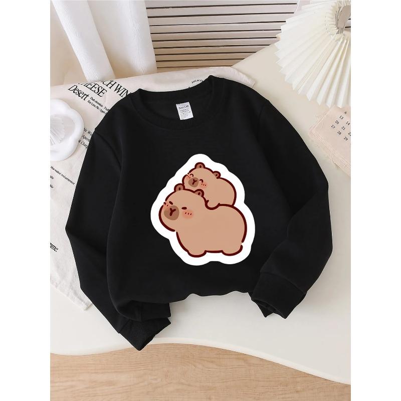 Crewneck Sweatshirt for Girls Featuring Adorable Bears Embracing, Suitable for Machine Washing