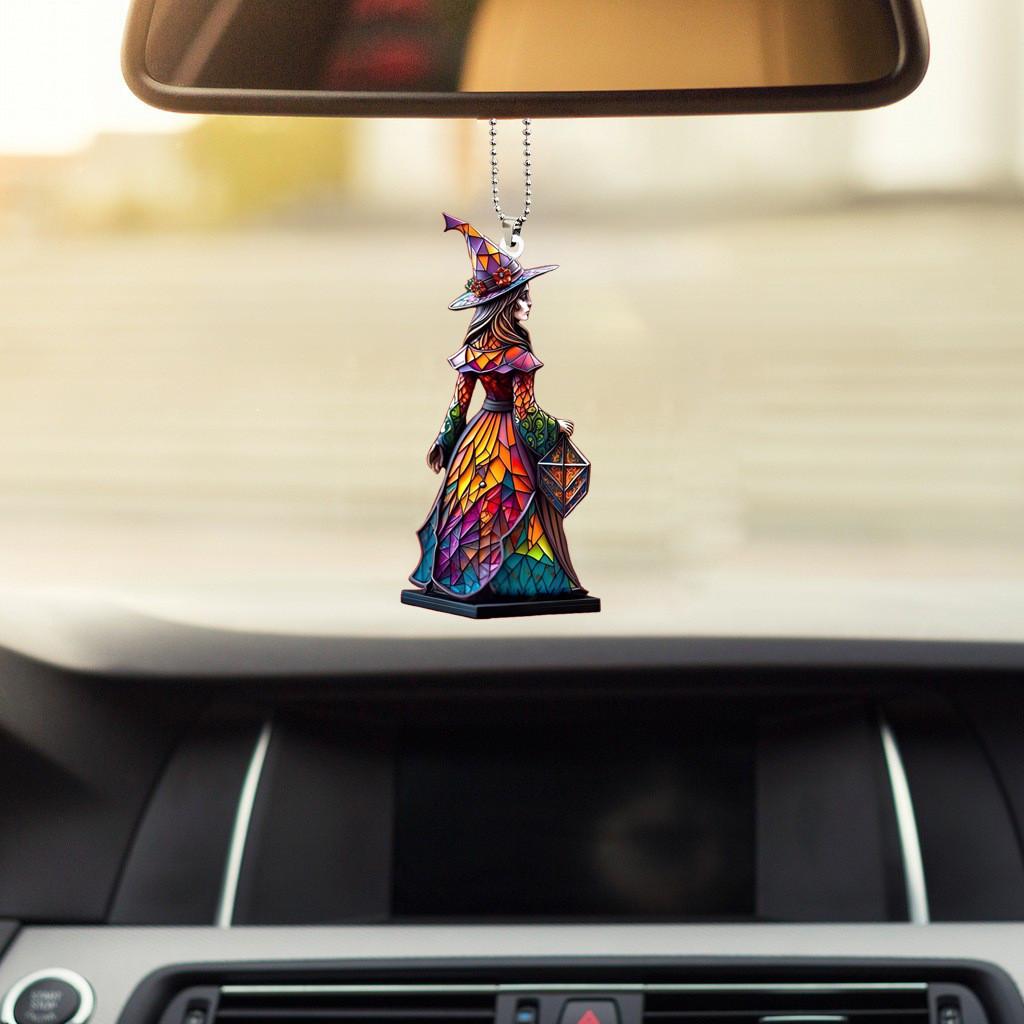 Whimsical Witch Car Rearview Mirror Decoration Made From Durable Material Acrylic