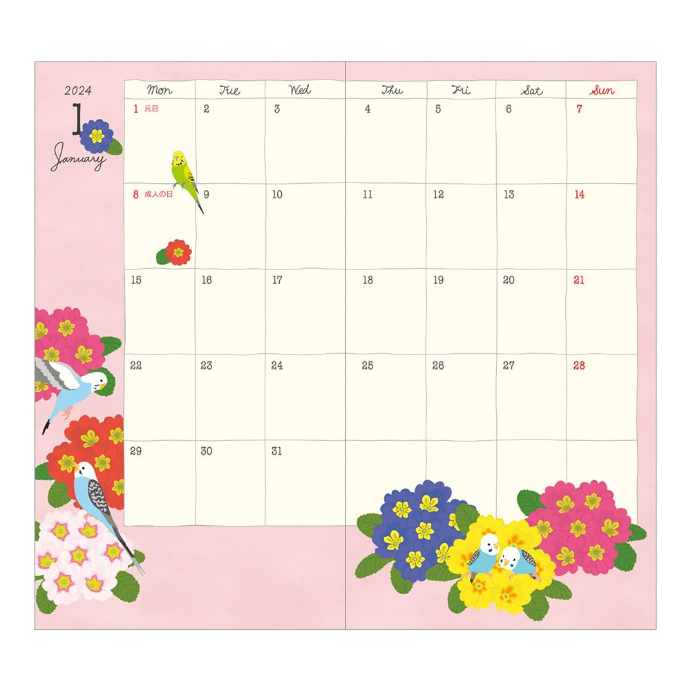 MIDORI Pocket 2024 Slim Bird 22245006 October Diary, Monthly, Pattern, (Starts 2023)