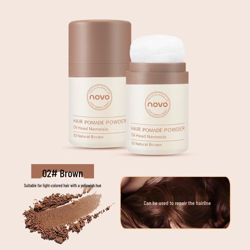 

NOVO Hairline Volumizing Powder: Light, Refreshing, Natural Volume Boost for Easy Hair Contouring and No-Wash Bangs. Perfect for Students. коричневий