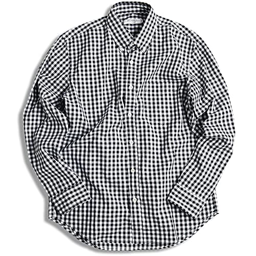 Quintet Men s Gingham Check Broadcloth Long Sleeve Button-Down Shirt (11-70135) (L, Size 1, Black/Medium Plaid)