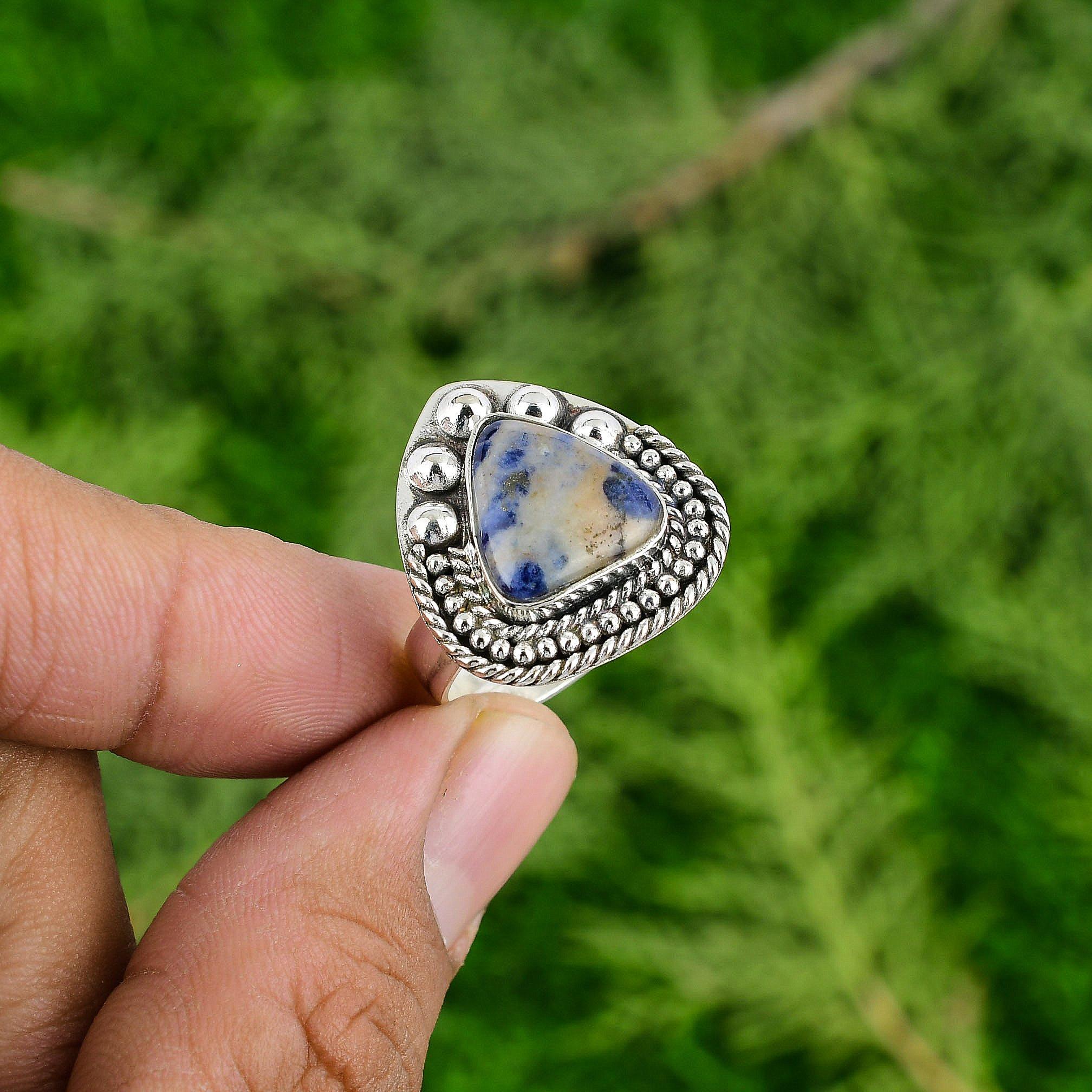 

Содалит Камень Безель Свадебное Обещание Юбилей Кольцо для Сестры Ювелирное изделие Серебро 925 Adjustable