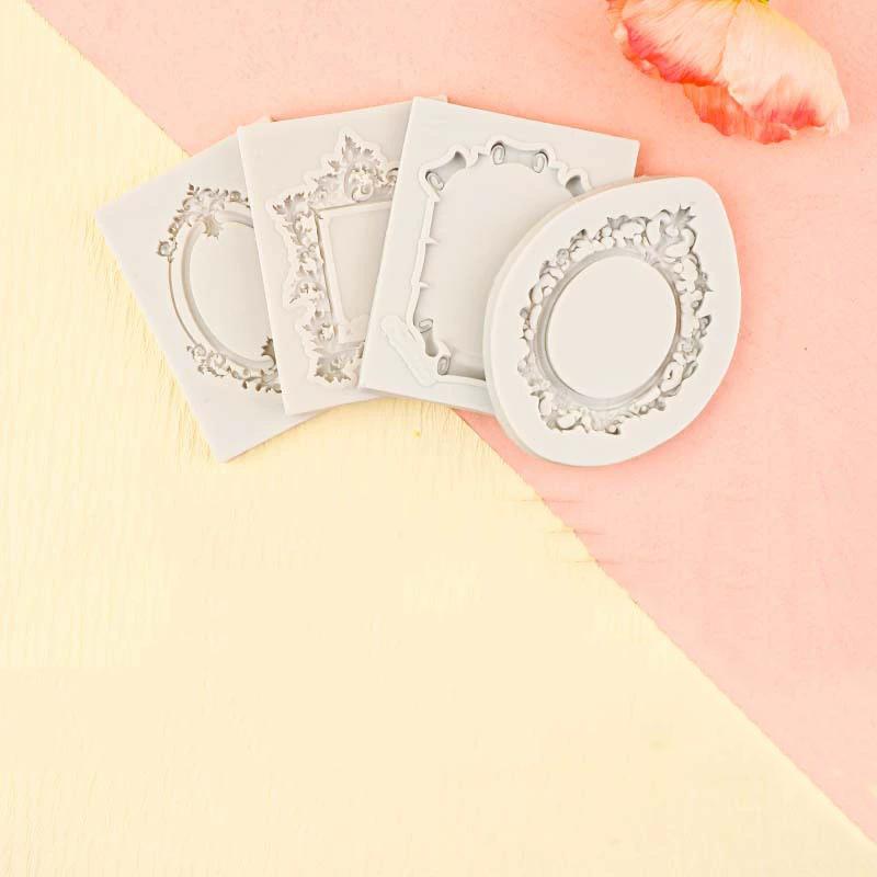 

WTEMPO Photo Frame Fondant Molds Kit Picture Frame Silicone Molds Retro Molds for Cake Decorating Cupcake Topper Chocolate Candy Polymer Clay Set of 4 4pcs светло-серый