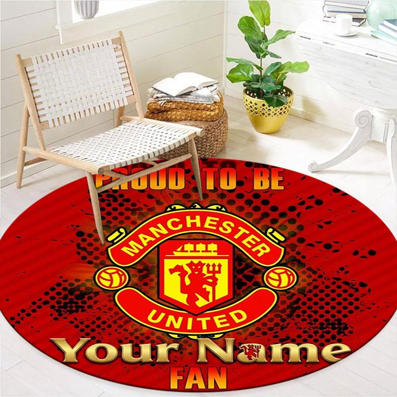 Manchester United F Custom Name Round Area Rug,Carpet Rug for Living Room Bedroom Sofa Playroom Decor,Non-slip Floor Mat