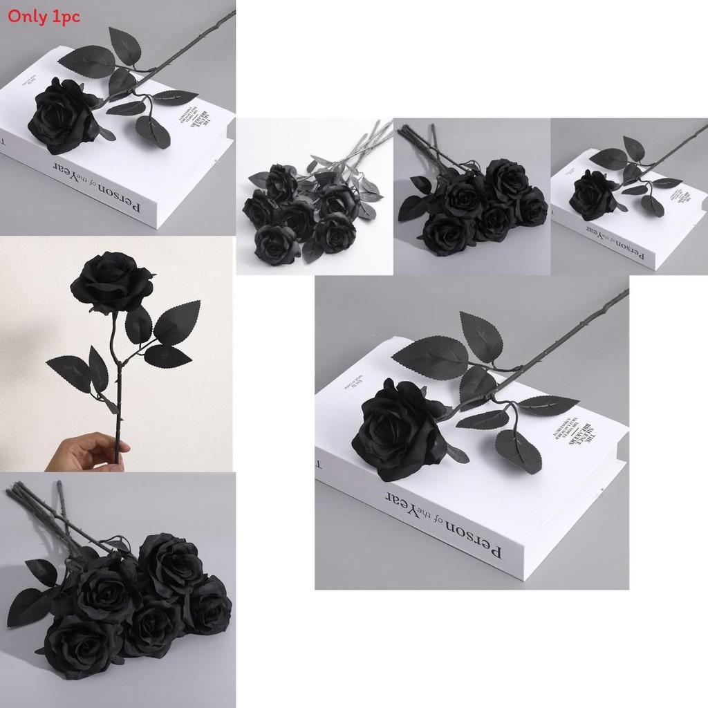 Gothic Black Rose Artificial Silk Flower Bouquet For Wedding Photography Decor