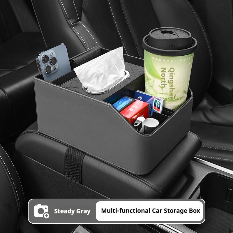 

Car Armrest Storage Box Tissue Holder Cup Organizer сірий