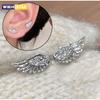 Fashion Zircon Wing Stud Earrings for Women Luxury Shiny Crystal Creative Angel Wings Cross Silver Color Ear Studs Jewelry Gifts