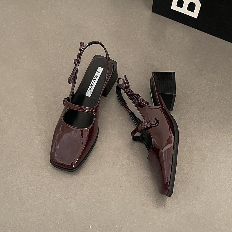 

Niche silver Mary Jane bag head sandals fairy shoes summer new small leather shoes single shoes women s shoes 42 бордовый