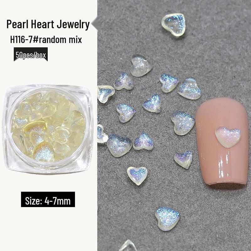 

Resin Nail Art: Iridescent Heart Rhinestones & Dreamy Pearlescent Glitter 3D Peach Heart Mix