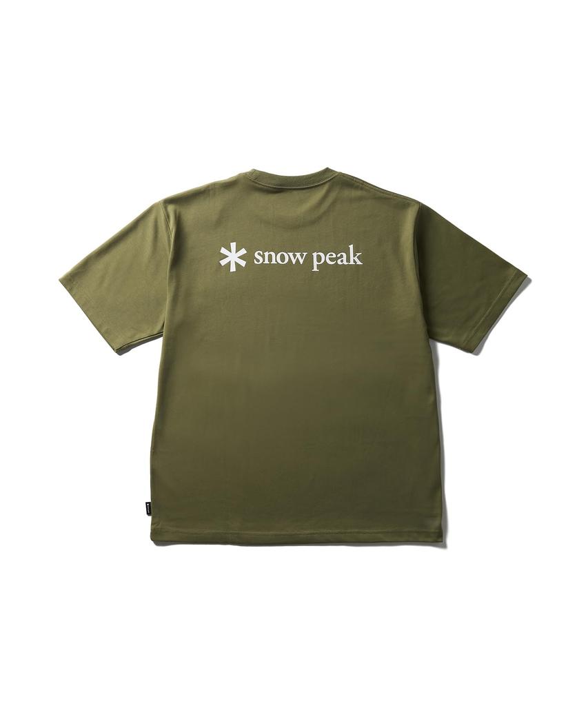 Snow Peak New Standard Back Printed Logo Short Size L T-Shirt NSD-TS-25AU004, Sleeve, Men's/Women's, Olive,