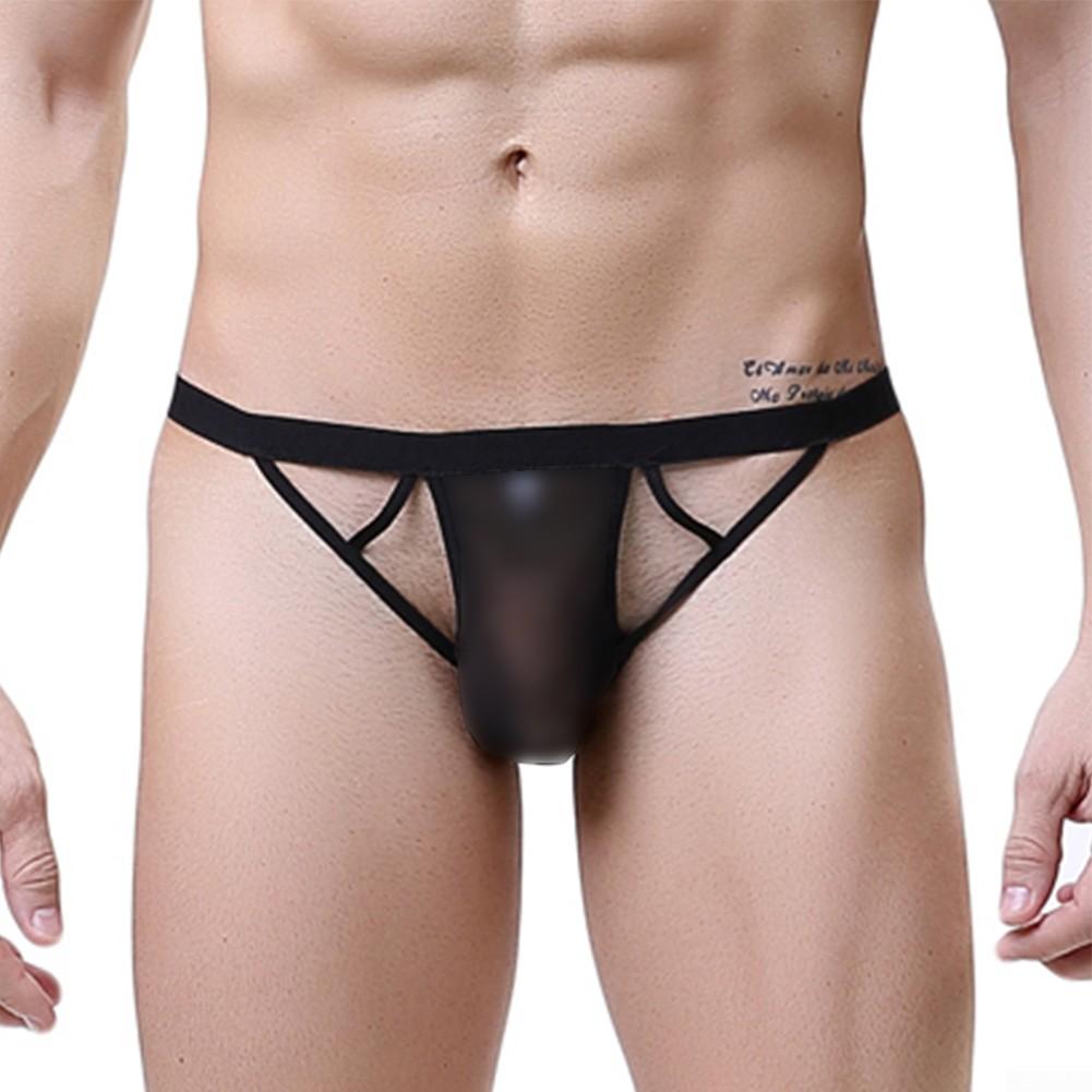 Pouch Mens Brief See-through Solid Color T-back Thin