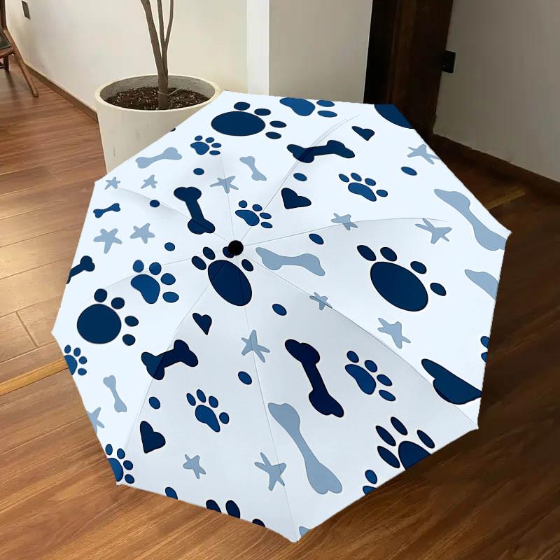 1PC paw print bone Umbrella-8-Rib Reinforced, Automatic Open, Lightweight & Durable, Cute Fashion Accessory for Outdoor, Beach or Casual Use, Beach Um