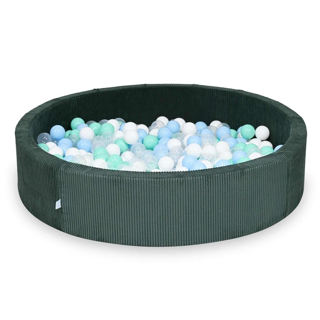 Dry pool 130x30 Corduroy Green 600 balls: transparent, white, mint, light blue