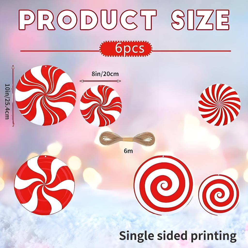 6 Stück Weihnachtsbonbon Hängedekor, Große doppelseitige Pfefferminzornamente für Weihnachtsbaum Veranda Hof