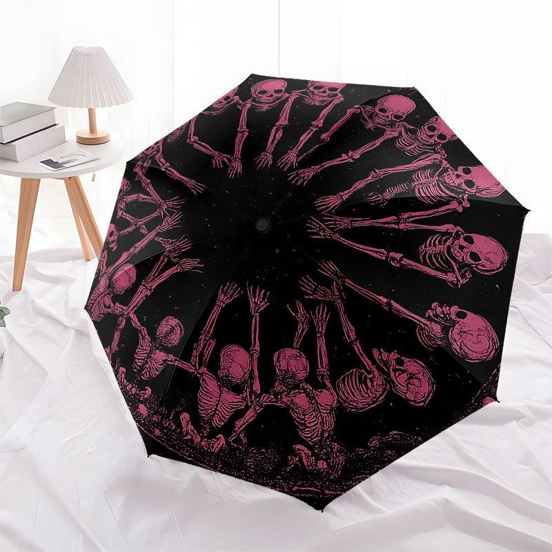 Spooky Skeleton Circle Dance Wall Art PrintUmbrella with Cute Design, Portable 3-Fold Compact Umbrella for Men & Women, Valentine's Day Mother's Day H