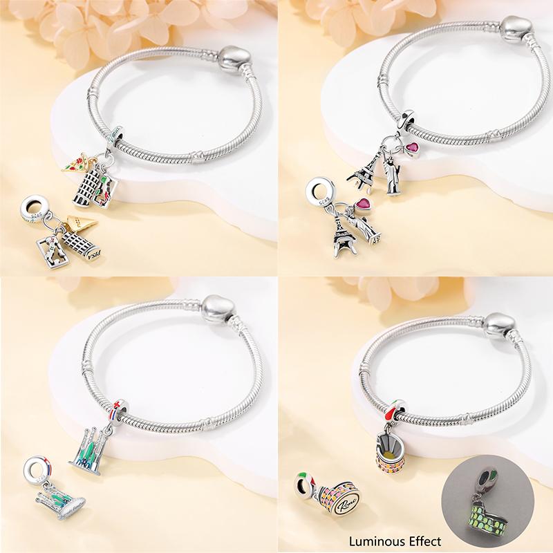 New Copper Charms Eiffel Tower Famous Scenic Spot Souvenirs Beads Fit Original Bracelets Fine Diy Jewelry Gifts