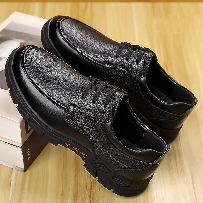 Men's Leather Shoes Elderly Head Leather Shoes Soft Leather Business Leisure Soft Sole Middle-aged and Elderly Men's Shoes Platform Elderly Fat
