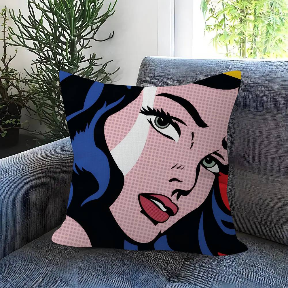 Roy Lichtenstein Pop Art Doublesided Printed pillow cover Short plush Suitable living rooms bedrooms sofas throw cushion cover