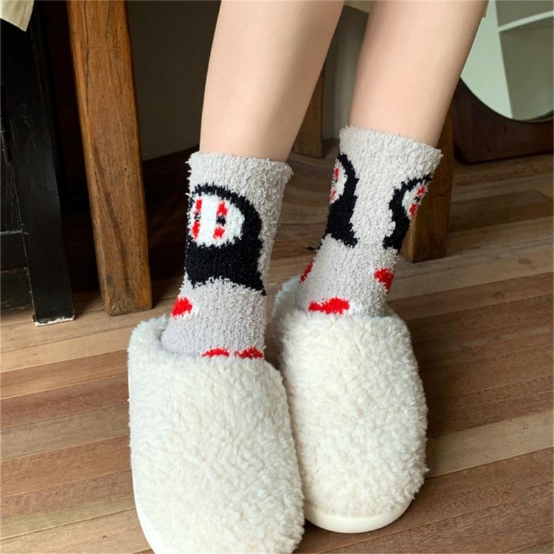 Women's Coral Fleece Socks for Halloween Festivities Cute Pumpkin Ghostly Witch Hat Print Cozy Fuzzy Slipper Ankle Socks