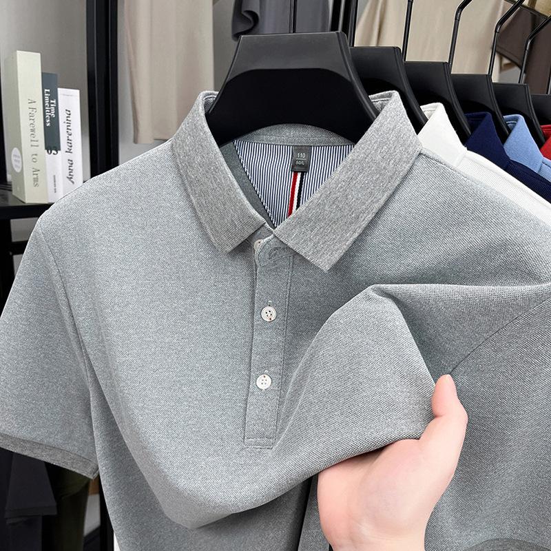 

Футболка мужская деловая повседневная с коротким рукавом средней длины свободного кроя большого размера с однотонным низом поло M