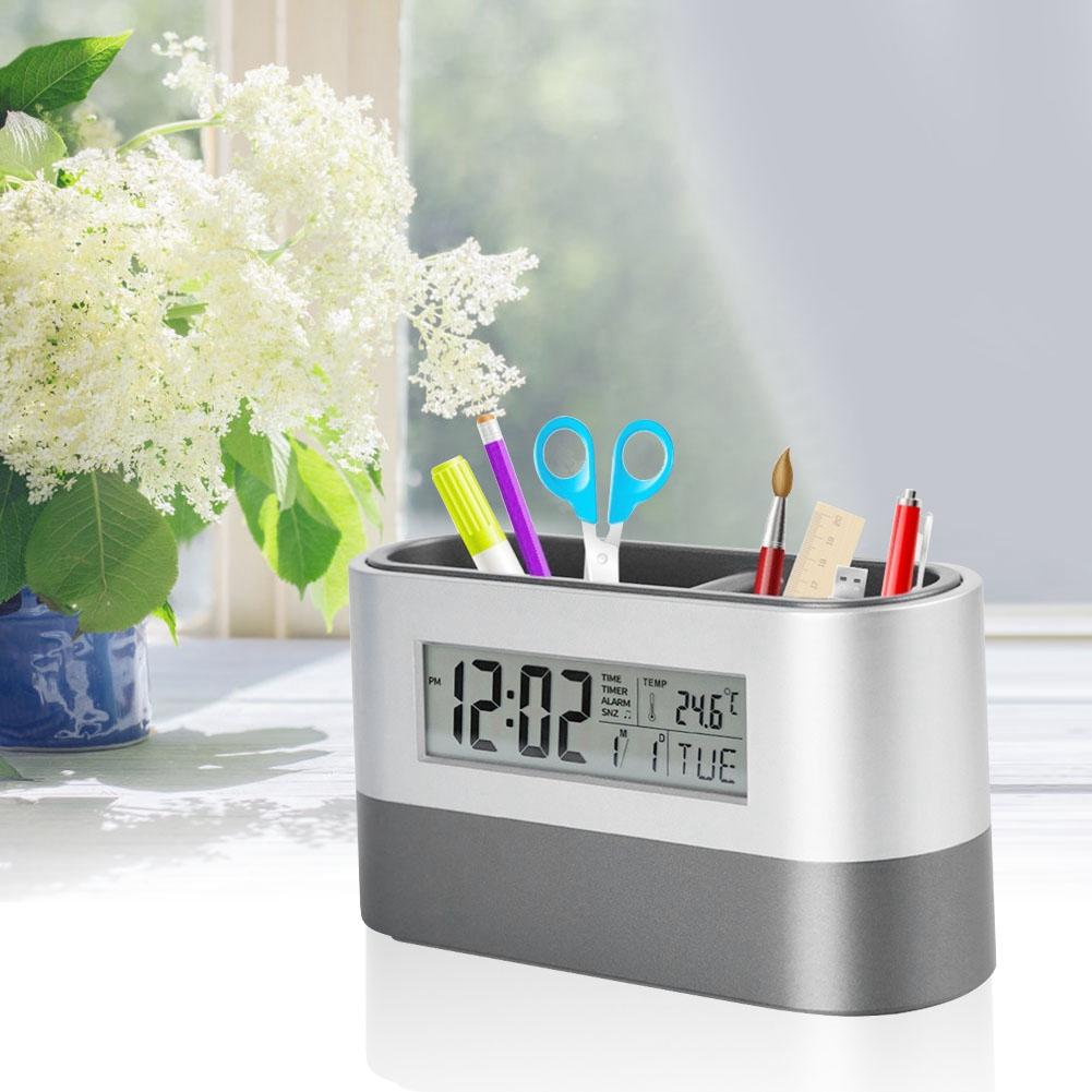 Innovative Pen Holder LCD Digital Electronic Clock with Perpetual Calendar Temperature Display