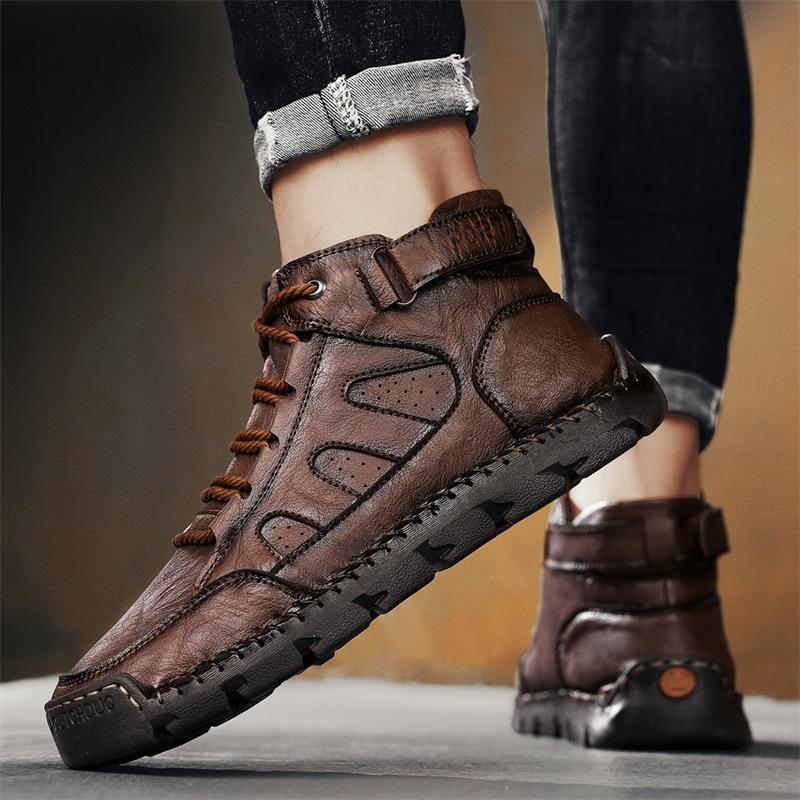 Mens Handmade Boots Pattern Leather Comfy Soft Sock Ankle Boots Autumn /Winter Men Boots Men Winter Boots