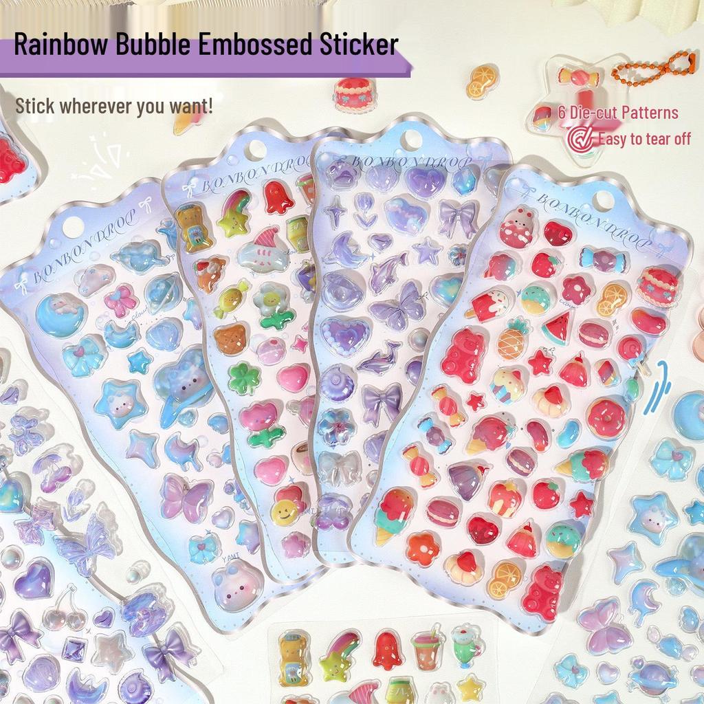 Cartoon 3D Embossed Waterproof Stickers for Children's Creative Journaling