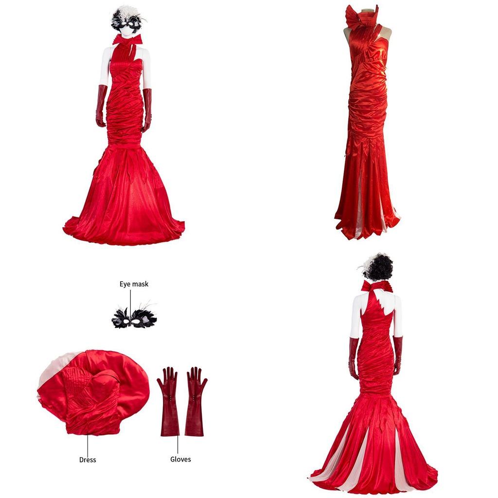 Exquisite Cruella De Vil Kuyla Cosplay Costume Set With Elegant Gown And Accessories