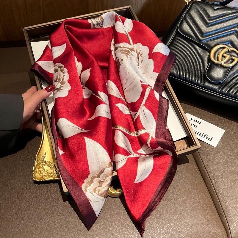 Women Fashion Versatile Elegant Printed Small Square Neck Scarf For Daily Wear
