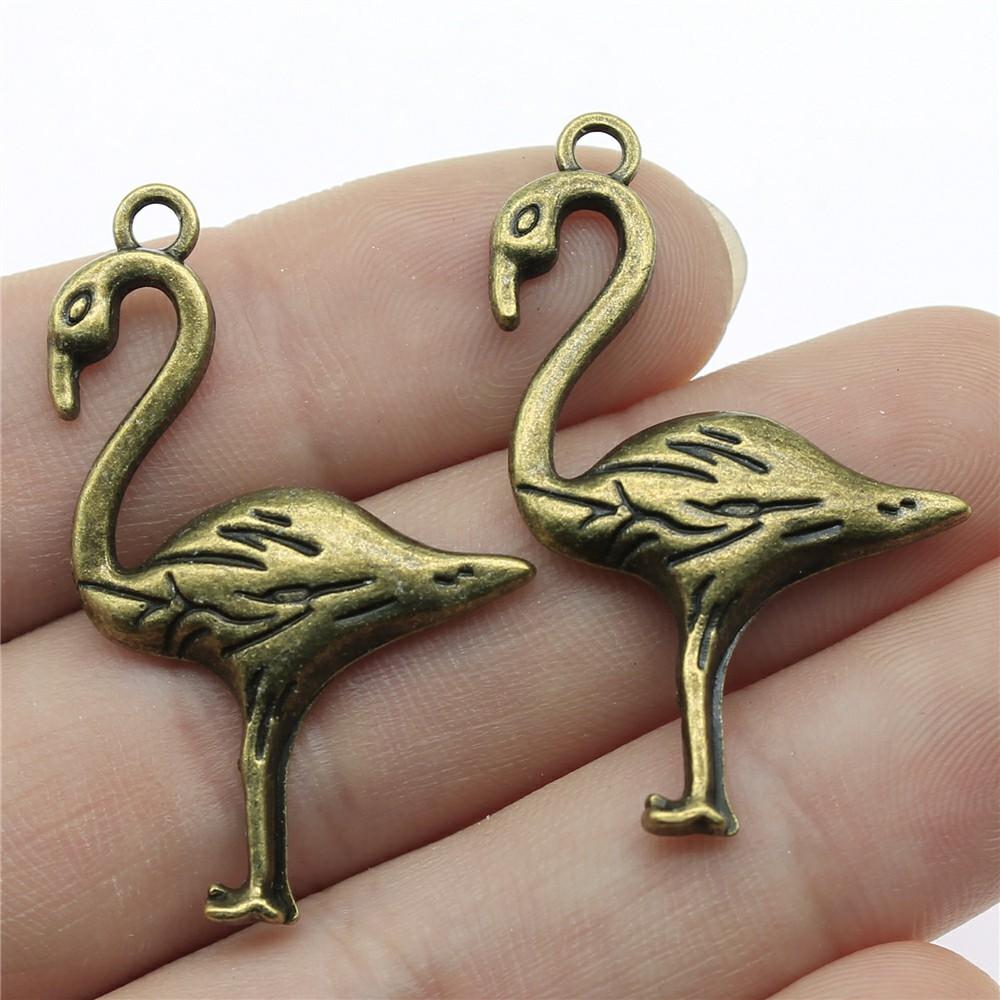 10pcs Tibetan Bronze Silver Color Pendants Antique Jewelry Making DIY Handmade Craft Flamingos Charms For Jewelry Making
