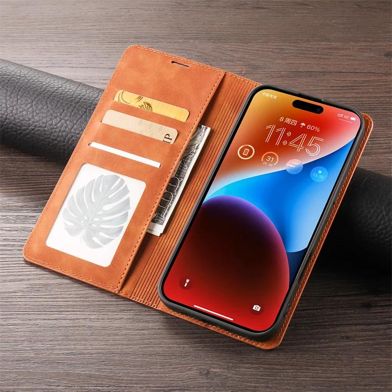 EUCAGR Retro Magnetic Flip PU Leather Case for iPhone 17 Air 17 Pro Max 16E 15 16Pro Max 16 Plus Wallet Card Cover Phone Coque