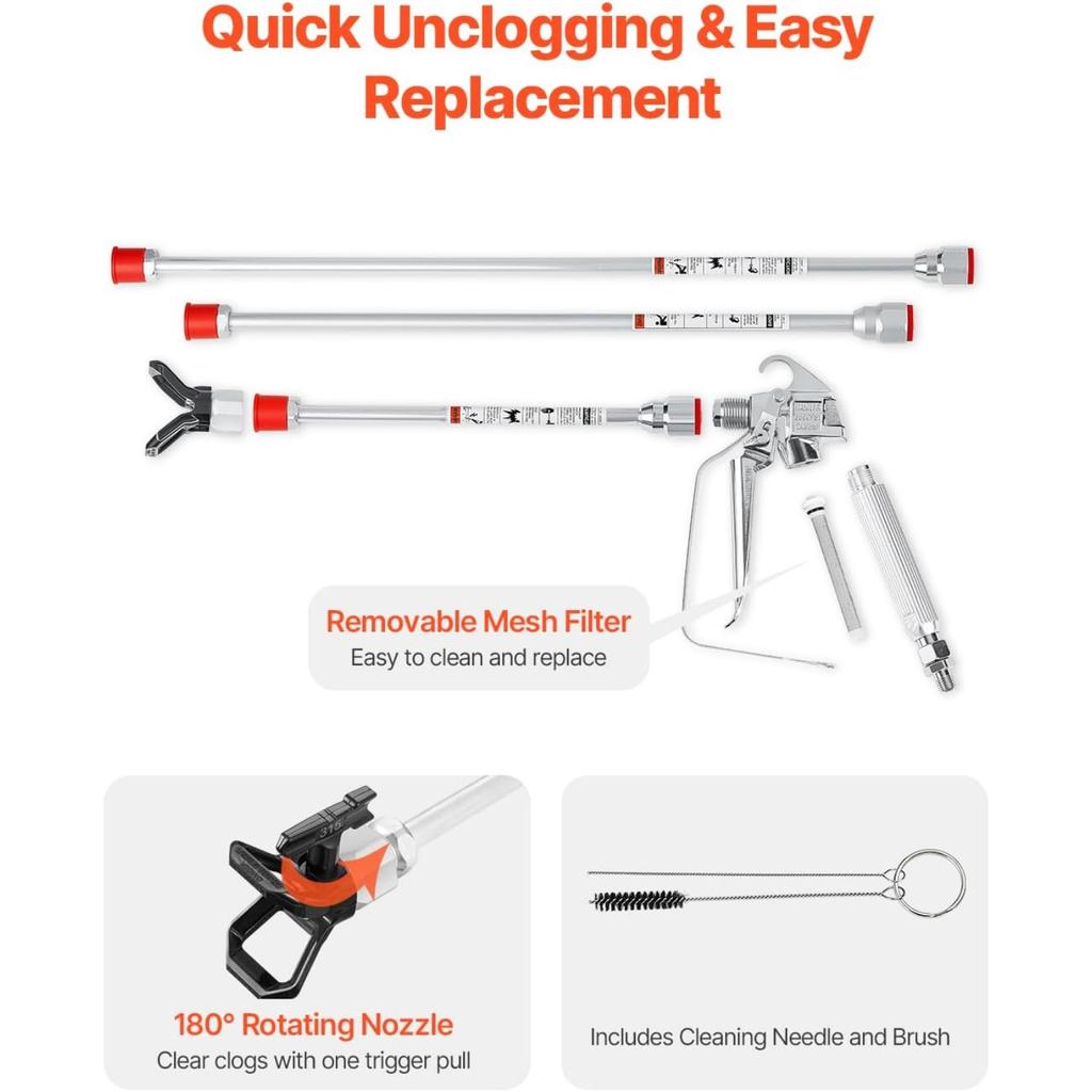 Airless Paint Spray Gun and Hose Kit, 3600PSI High Pressure Paint Sprayer Hose Set with 5 Tips, 211, 315, 417, 517, 623, Swivel Joint Airless Spray