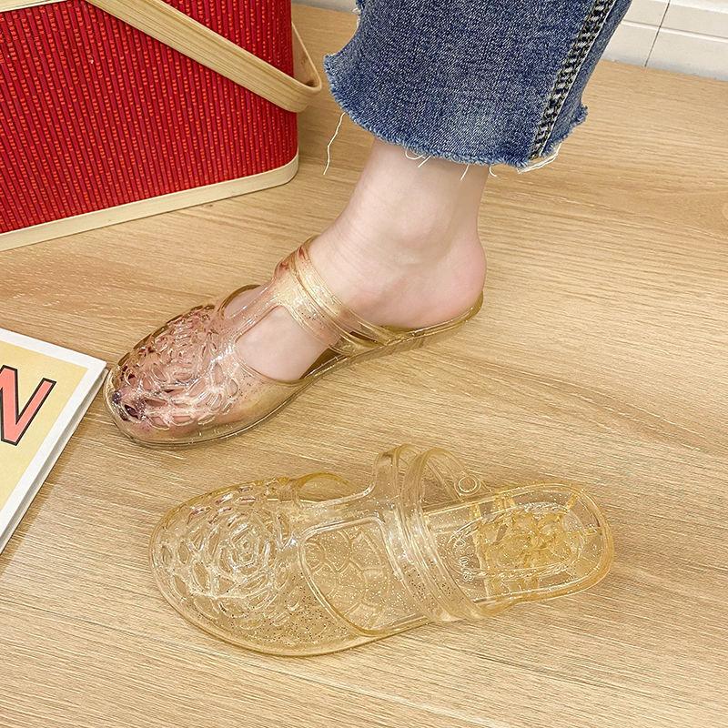 Crystal Sandals for Women's Outdoor Wear Summer New Style Anti Slip Hollow Breathable Half Slippers