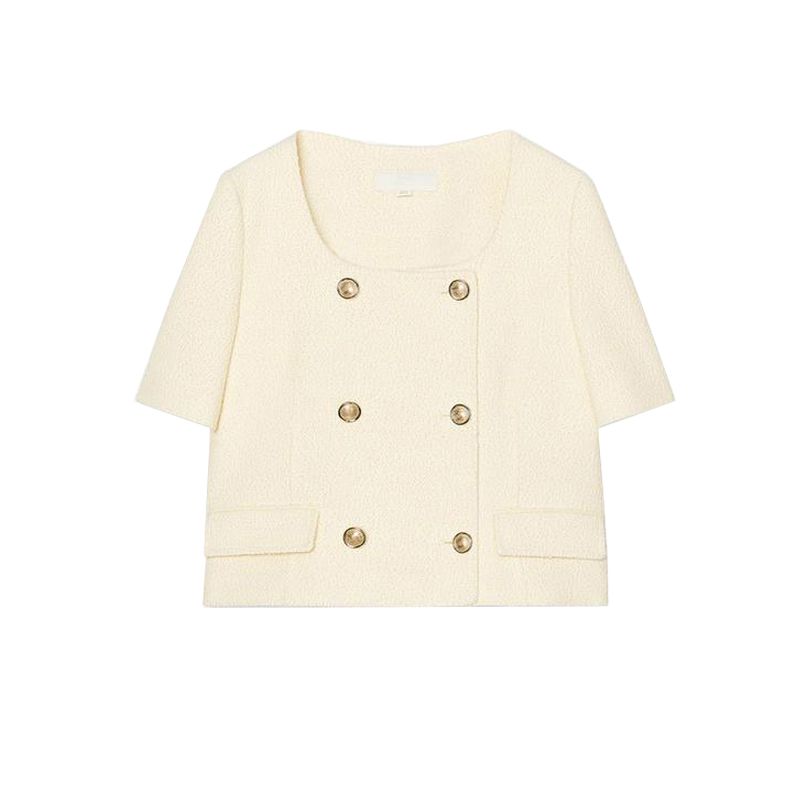 Women clothes Texture Short sleeve Blazers 3392100 Gold Decorated Row Button Texture Casual Shorts 3586100